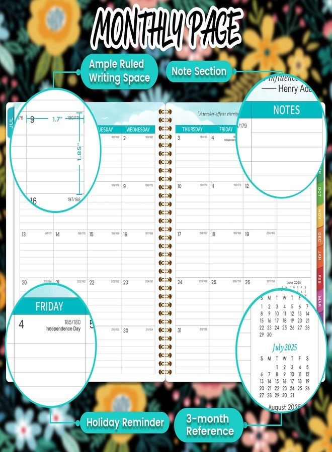 Journaltastic Teacher Planner 2025-2026 - Teacher Lesson Planner 2025-2026, from July 2025 to June 2026, 8.5" x 11", Spiral Bound Planners, Weekly & Monthly Planners with Colourful Monthly Tabs - Image 3